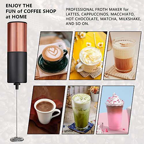  Electric Milk Frother Foam Maker, Milk Frother For Coffee, Handheld Battery Operated Whisk Drink Mixer,Copper Stainless Steel Mini Foamer For Lattes,Cappuccino, Matcha, Hot Chocolate, Frappe