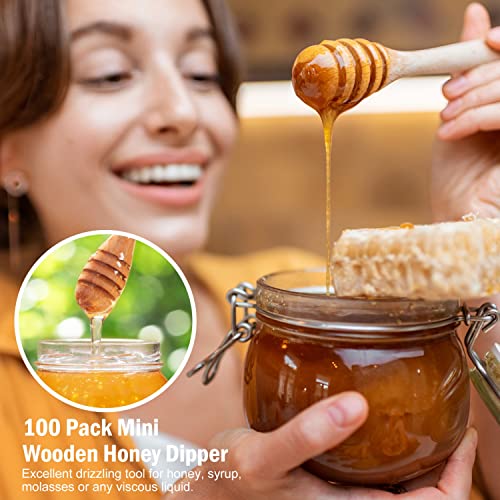  100 Pack Mini 3 Inch Portable Wooden Honey Dipper Sticks For Honey Jar Dispense Drizzle Honey, Wedding Party Favors