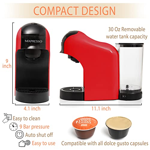  Dolce Gusto Machine, Latte Machine - Red & Black Cappuccino Machine Compatible With Nescafe Dolce Gusto