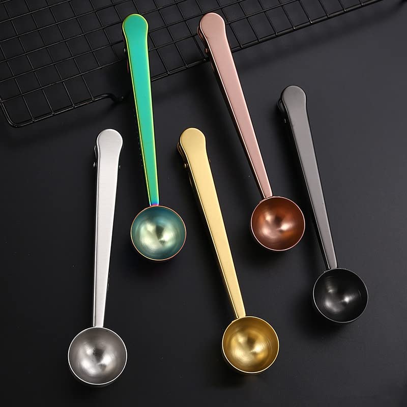  Coffee Scoop Clip Multifunctional 304 Stainless Steel Coffee Spoon With Sealing Clamp Scoop Cafe Tool Perfect For Coffee Powdered Milk Tea Kitchen Tools 2 In 1 Multifunctional Food Spoon