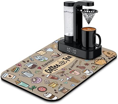  Coffee Bar Mat Accessories For Countertop Super Absorbent Anti-Slip Silicone Dish Drying Mats For Kitchen Counter Draining Pad Decor Gift Fit Coffee Maker Coffee Pot Espresso Machine 23inx15in