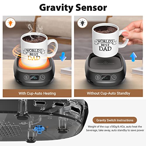  Coffee Mug Warmer,Coffee Warmer With 3 Temperature Settings, Auto Shutt-Off,Gravity Switch And 3x10W Charging Port, 70W Coffee Cup Warmer For Desk Use,Electric Beverage Warmer For Keep Coffee Tea Hot