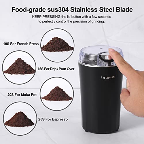  Coffee Bean Grinder, Lalayuan Electric Coffee Grinder,200W Powerful Electric Spice Grinder, Herb Grinder, Espresso Grinder, One Touch Coffee Mill For Beans, Spices Herbs,Nuts, With Clean Brush Black