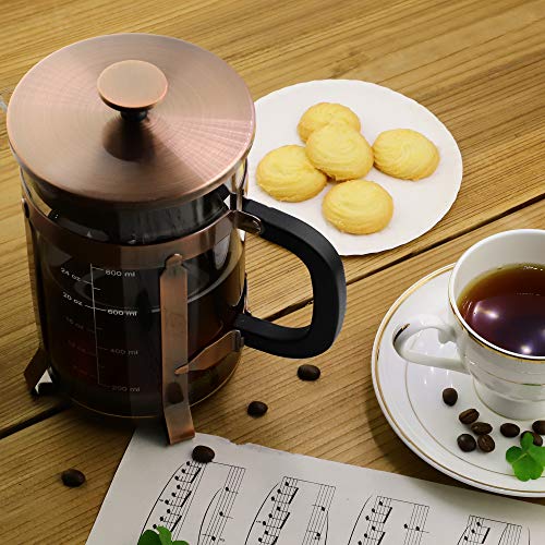  French Press Coffee Maker 8 Cups 34 Oz 304 Stainless Steel Coffee Press With 4 Filter Screens, Easy Clean Heat Resistant Borosilicate Glass - Free 100% BPA (A-Style-Copper-3A, 34 Oz)