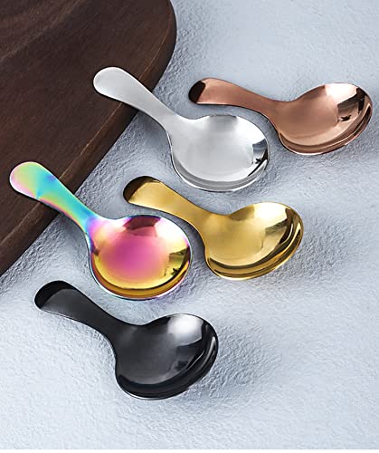  Color Short Handle Dessert Spoon Stainless Steel Sugar Salt Spice Spoon Condiment Tea Coffee Scoop Small Kids Spoon Kitchen Tools (color), 9*4.5CM