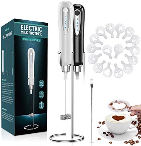  EBRE Electric Milk Frother, Handheld Rechargeable 3 Speed Foam Maker Blender Mixer With Durable Stainless Stand For Coffee, Latte, Cappuccino, Hot Chocolate, Black