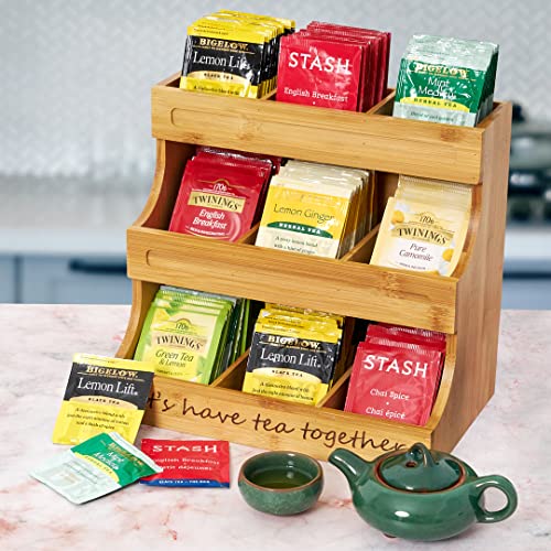  Tea Bag Holder Bamboo 3 Tier, Tea Holder For Tea Bags Organizer Over 180 Tea Bags. Tea Bags Storage Cabinet And Counter. It's Can Hold Tea Bags, Coffee Pod, Sugar.