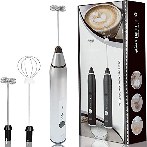  Fmelut Electric Milk Frother With Double Whisks, USB Rechargeable Electric Foam Maker, 2 In 1 Hand-held Battery Operated Milk Foamer For Coffee, Latte, Cappuccino, Egg Whipping(Silver)