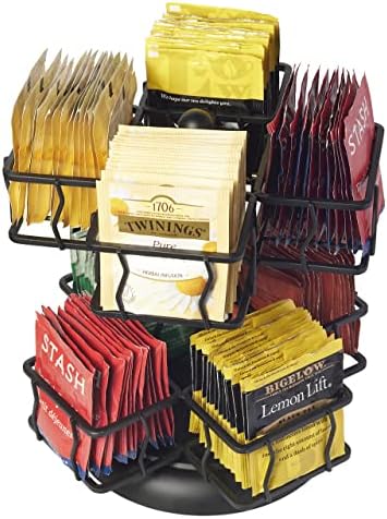  Tea Bag Storage And Organizer, Tea Bag Holder Black Powder Coated Stainless Steel For Tea And Coffee Box. Organize 100 Tea Bags- Tea Holder For Tea Bags 8 Compartments With 12 Bags In Each.