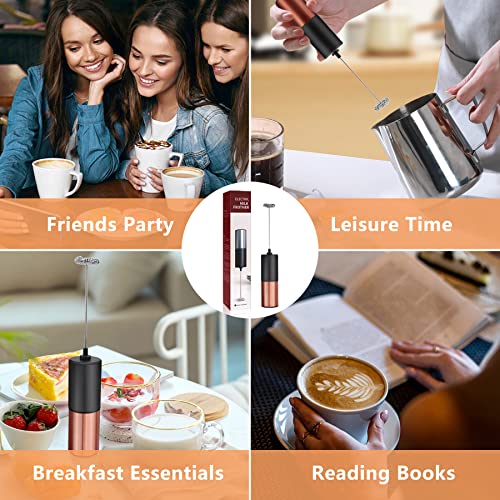  Electric Milk Frother Foam Maker, Milk Frother For Coffee, Handheld Battery Operated Whisk Drink Mixer,Copper Stainless Steel Mini Foamer For Lattes,Cappuccino, Matcha, Hot Chocolate, Frappe