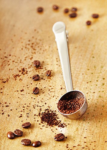  IEnjoyware Stainless Steel Coffee Spoon Clip - Attaches To Your Coffee Bag - Measuring Your Exact Coffee Grounds - Stainless Steel - Each Scoop Is One Teaspoon