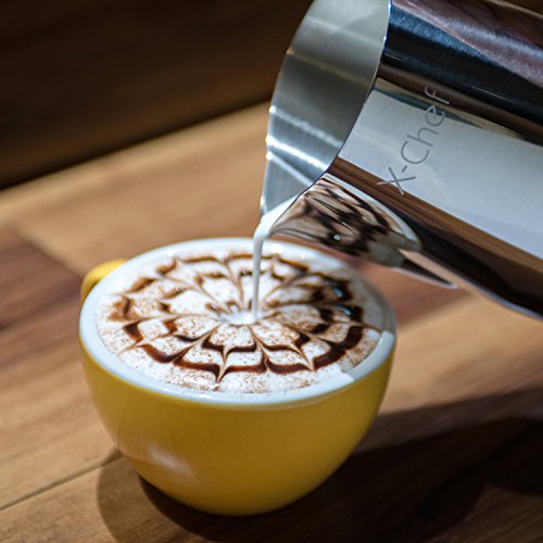  Milk Frothing Pitcher, X-Chef Milk Frother Cup, 20 Oz, Metal Frothing Cup Stainless Steel, Milk Steaming Pitcher Espresso Coffee Latte Frother Cup Barista Tools For Coffee Bar (600 Ml)