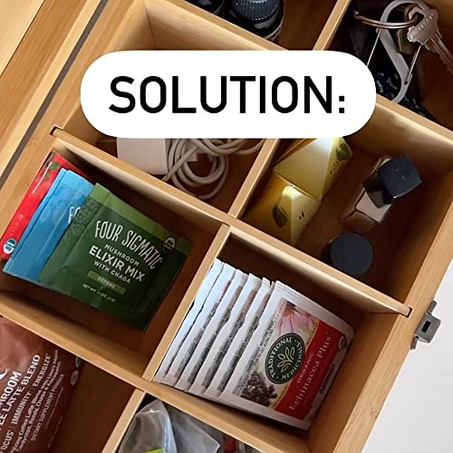  Large Wooden Tea Organizer Box, Big 14" Bamboo Storage Chest | 8-Compartment Tall, Adjustable Shelves | 100% Handmade Craft Eco-Friendly Natural Décor