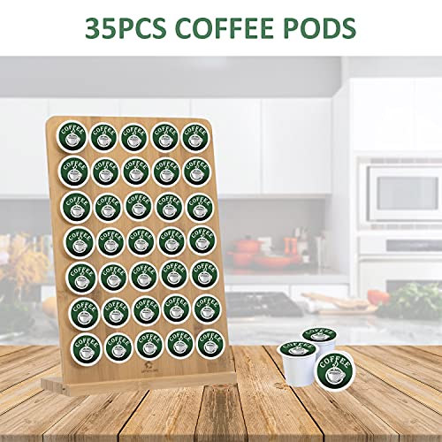  Coffee Pod Holder Bamboo,Coffee K-cups Pods Organizer,Coffee Display Rack 35 Pod Storage,Coffee Pod Storage - K Cups Organizer For Countertop Coffee Pod Holder
