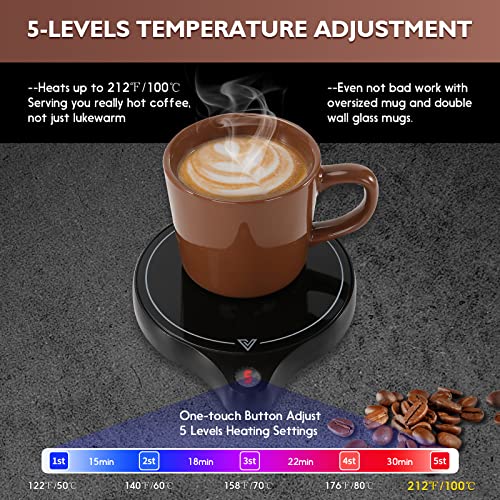  200W Coffee Mug Warmer For Desk (Up To 212 ℉), 5 Temperature Levels & 8-Hours Auto Shut Off Coffee Cup Warmer For Warming & Heating Coffee, Milk, Tea, Hot Chocolate, Etc.(No Cup)(Black, RD01)