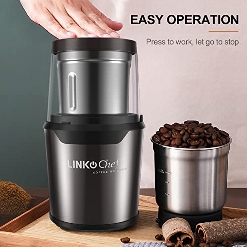  Chef Coffee Grinder Electric And Spice Grinder, Herb Grinder, Coffee Bean Grinder, Wet And Dry Grinder With 1 Removable Stainless Steel Bowl, Max 80g Capacity, 12 Cups Coffee