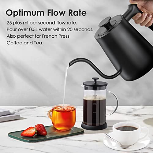  Electric Gooseneck Kettle With Base, Precise And AdjustableTemperature Control, Pour Over Kettle, 0.8L Stainless Steel Kettle,1300W Rapid Heating, Auto Shut-off, Boil-dry Protection, Black，ideal Gift