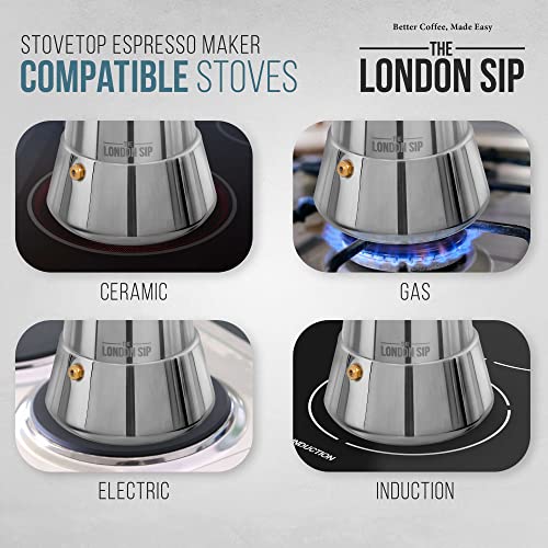  Tainless Steel Stove-Top Espresso Maker Coffee Pot Italian Moka Percolator, Silver, 3 Cup