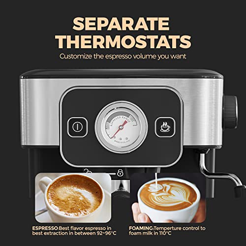  Espresso Coffee Machine 20 Bar Cappuccino Machines With Temperature Dial For Barista Brewing,Adjustable Milk Frothing For Cappuccino,1350W