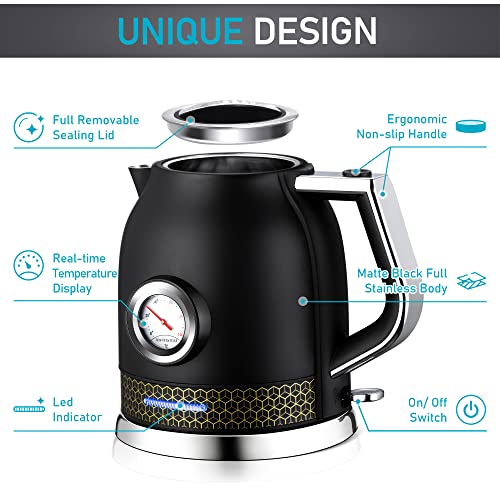  Electric Tea Kettle, 1.7L Hot Water Kettle, BPA Free Stainless Steel Water Boiler With STRIX Thermostat, Auto Shut Off & Boil-Dry Protection For Tea, Coffee
