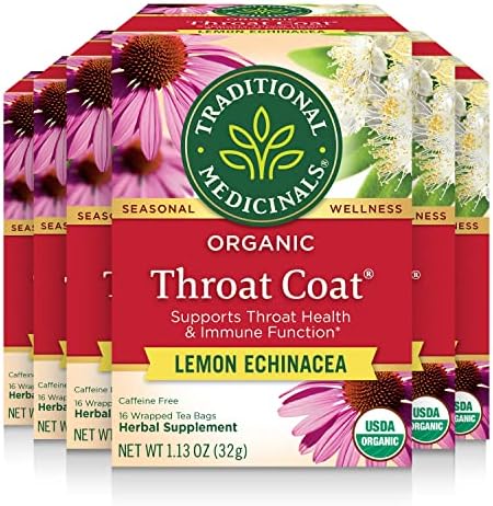  Organic Throat Coat Lemon Echinacea Seasonal Tea, 16 Count (Pack Of 6)