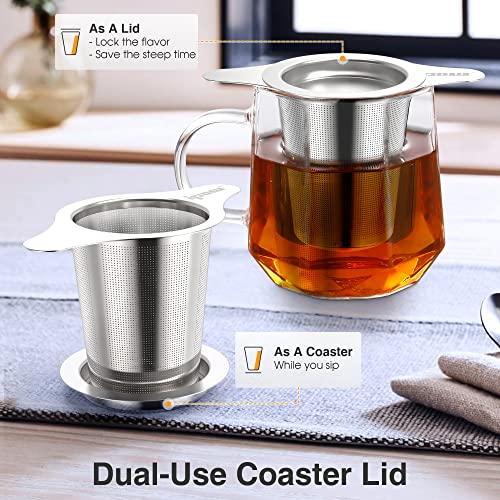  Reusable Stainless Steel Coffee Filter, Paperless Coffee Maker Strainer, Double Fine Mesh Basket For Loose Tea& Ground Coffee, Coaster Lid, Long Handle For Cup, Mug &Teapot