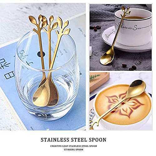  Christmas Stainless Steel Gold Leaf Coffee Spoon, Christmas Gold Leaf Coffee Spoon, Stainless Steel Leaf Coffee Spoon, Ice Cream Tea Spoon And Fork, Cake, Sugar Coffee Stirring Spoon Set