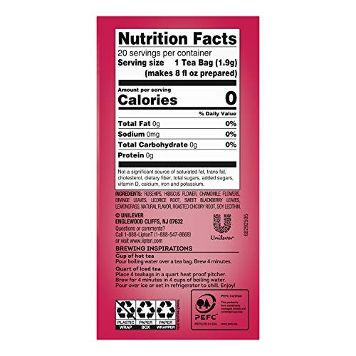 Lipton Herbal Tea Bags Peach Mango 20 Ct, Pack 6