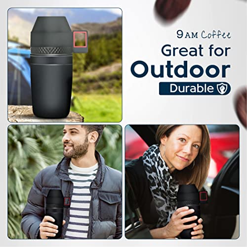  Anual Coffee Grinder With A Built-in HOT BREW Stainless-steel Filter, And TWO Cups - All In One Innovative Product | Durable & Great For Travelers