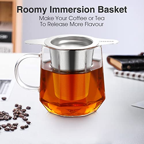  Reusable Stainless Steel Coffee Filter, Paperless Coffee Maker Strainer, Double Fine Mesh Basket For Loose Tea& Ground Coffee, Coaster Lid, Long Handle For Cup, Mug &Teapot