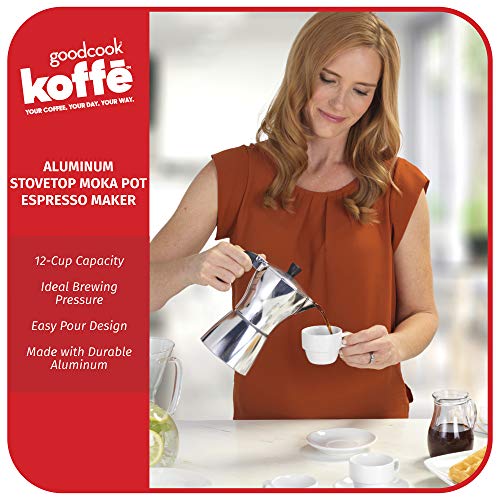  Koffe 12-Cup Aluminum Stovetop Moka Pot Espresso Maker, Silver