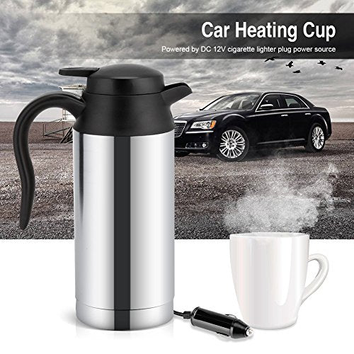 Portable Car Electric Kettle Travel Car Cigarette Lighter DC12V/24V Hot Water Kettle Fast Boiling For Tea Coffee Auto Shut Off (750ml)