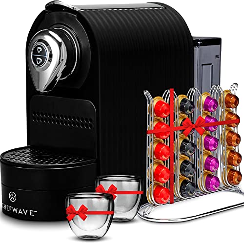  Espresso Machine Compatible With Nespresso Coffee Capsules (Black), Pod Holder, Cups And Descaling Powder Bundle (2 Items)