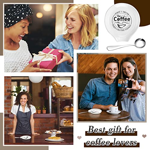  4 Pieces Coffee Spoon Rest And Spoon Funny Coffee Quote Ceramic Coffee Spoon Holder Rests For Coffee Station Decor Stove Top Countertop Kitchen Accessories Nice Present For Coffee Lovers