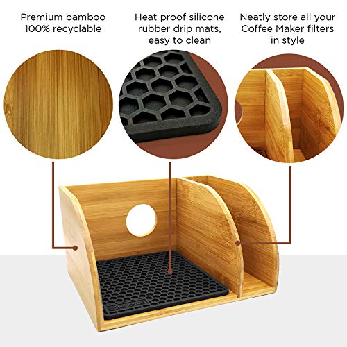  – Caddy And Lid For Chemex Coffee Makers, Bamboo Stand Fits Collar Handle Chemex, Bodum, Coffee Gator Carafes, Heatproof Silicone Mat, Filter Holder Ideal For Pour Over Coffee Brewing - Black