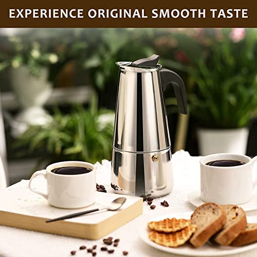  Ffee Pot, Stainless Steel Moka Pot Italian Coffee Maker 9 Cup/15 OZ Stovetop Espresso Maker For Gas Or Electric Ceramic Stovetop Camping Manual Cuban Coffee Percolator For Cappuccino Or Latte