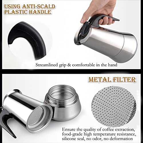  Stovetop Espresso Maker Stainless Steel Moka Pot Espresso Maker Percolator Italian Coffee Maker Capable Moka Coffee Machine Cafe Percolator Maker For Home & Camping-12Cup