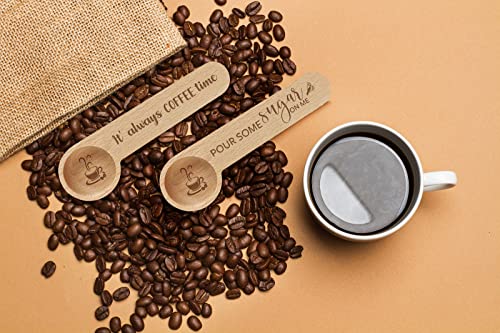  2 Pieces Funny Wood Coffee Scoop And Seal - Always Coffee/Pour Some Sugar, Coffee Measuring Scoop, Coffee Bag Clip Suitable For Coffee Beans Or Tea, Gift For Coffee Lover, Coffee Connoisseur