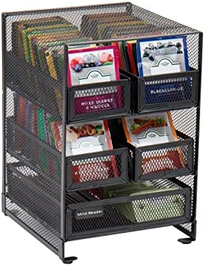  6 Drawer Tea Bag Holder And Organizer, Black