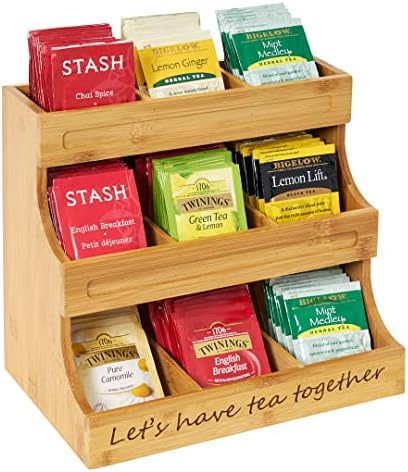  Tea Bag Holder Bamboo 3 Tier, Tea Holder For Tea Bags Organizer Over 180 Tea Bags. Tea Bags Storage Cabinet And Counter. It's Can Hold Tea Bags, Coffee Pod, Sugar.