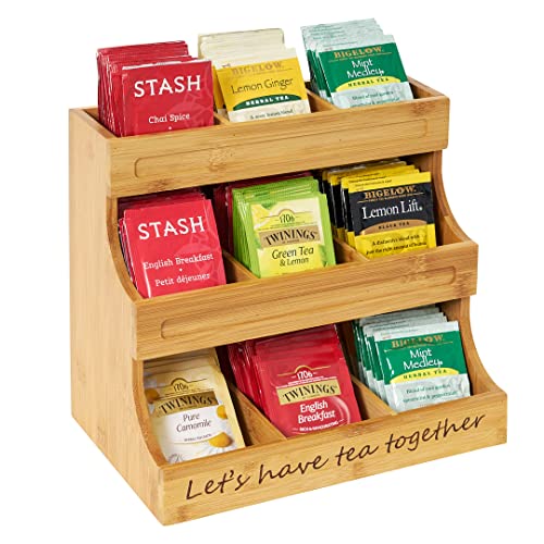  Tea Bag Holder Bamboo 3 Tier, Tea Holder For Tea Bags Organizer Over 180 Tea Bags. Tea Bags Storage Cabinet And Counter. It's Can Hold Tea Bags, Coffee Pod, Sugar.