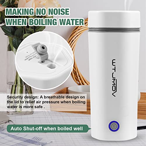  Portable Electric Kettle For Travel, Travel Kettle Electric Small Stainless Steel, Portable Fast Water Boiler Automatic Shut-Off 350ML Mini Cup (White)