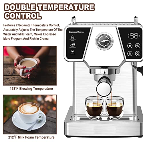  20 Bar Espresso Machine - Espresso And Cappuccino Latte Maker With Milk Frother Steam Wand - Espresso Coffee Machine For Home - 1350W - Stainless Steel