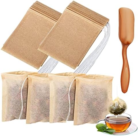  Tea Filter Bags With Free Tea Spoon, Safe & Natural Material, Disposable Tea Infuser For Loose Leaf Tea, Coffee, Spice, Herbs (300 PCS)