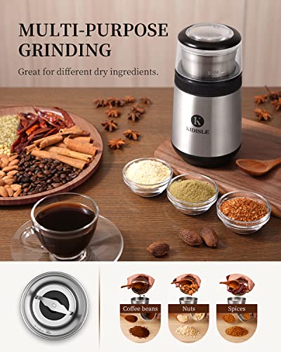  Coffee Grinder Electric, Herb Grinder, Spice Grinder, Coffee Bean Grinder, Espresso Grinder With 2 Removable Stainless Steel Bowl,Silver