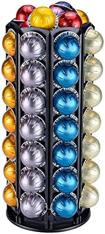  Vertuo Pod Holder Carousel Stand For Nespresso Vertuo Capsule Storage Organizer With Extra Space For Coffee Mate Silent Rolling (Vertuo 80+ Pod Storage)