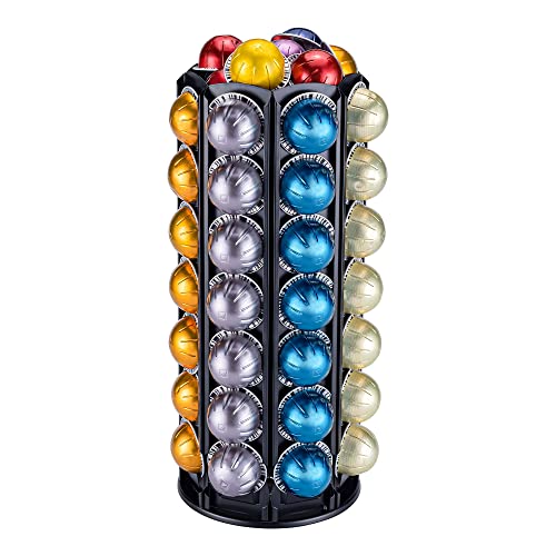  Vertuo Pod Holder Carousel Stand For Nespresso Vertuo Capsule Storage Organizer With Extra Space For Coffee Mate Silent Rolling (Vertuo 80+ Pod Storage)