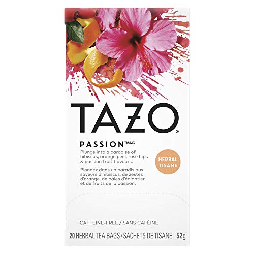 Tazo® Passion Enveloped Hot Tea Bags Herbal, Caffeine Free, Non GMO, 20 Count (Pack Of 6)