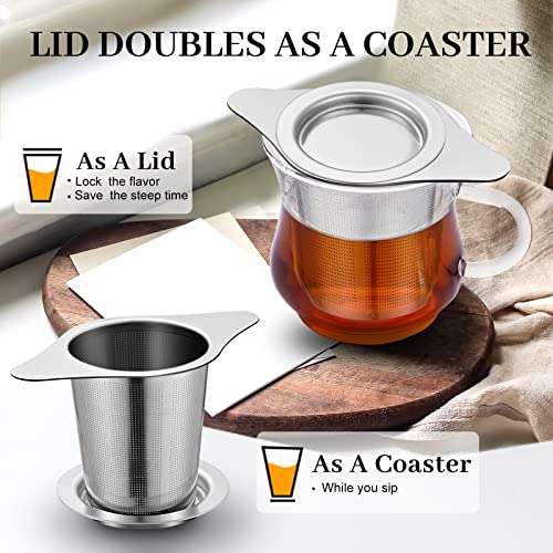  Tea Infuser Basket, Extra Fine Mesh Tea Strainers For Loose Tea, 18/8 Stainless Steel Loose Leaf Tea Steeper With Coaster Lid And Double-sided Handle, Tea Diffuser With Large Capacity