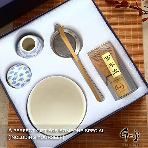  Matcha Whisk Set - Matcha Bowl, Bamboo Whisk, Stainless Sifter, Matcha Whisk Holder, Bamboo Scoop, Tea Powder Caddy - Japanese Tea Ceremony Matcha Kit